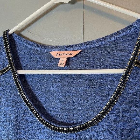 Juicy Couture Rhinestone Embellished Scoop Neck Blue Heathered Tank Size Medium - Picture 4 of 7